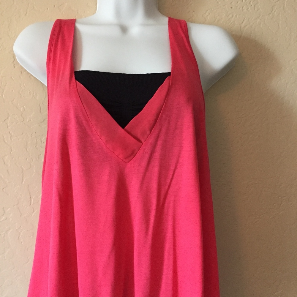 BeBe Pink V Neck Sleeveless Top With Black Bandeau